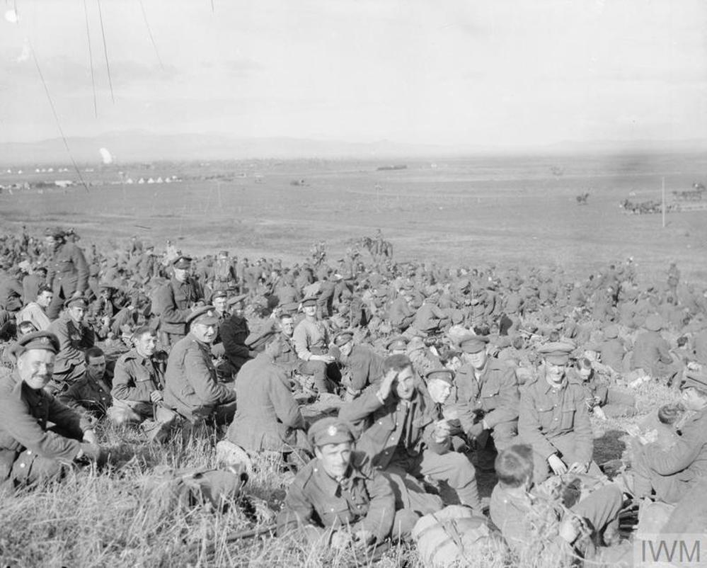 Men of the 219th Battalion, London Regiment, rest on a Macedonian hillside during the Salonika Campaign, 1916.
