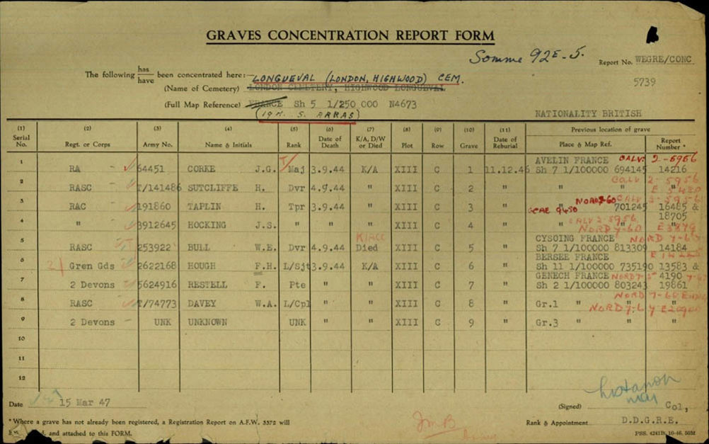 Grave Concentration Report Form