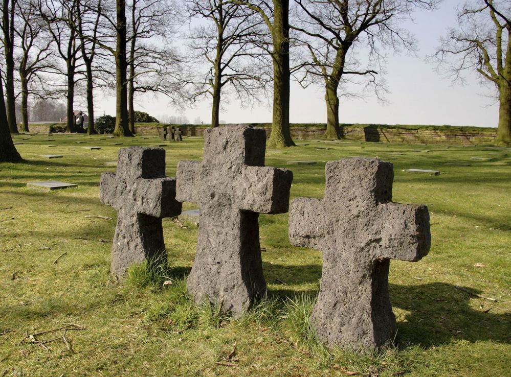 Granite stone crosses at Langemark German Cemetery
