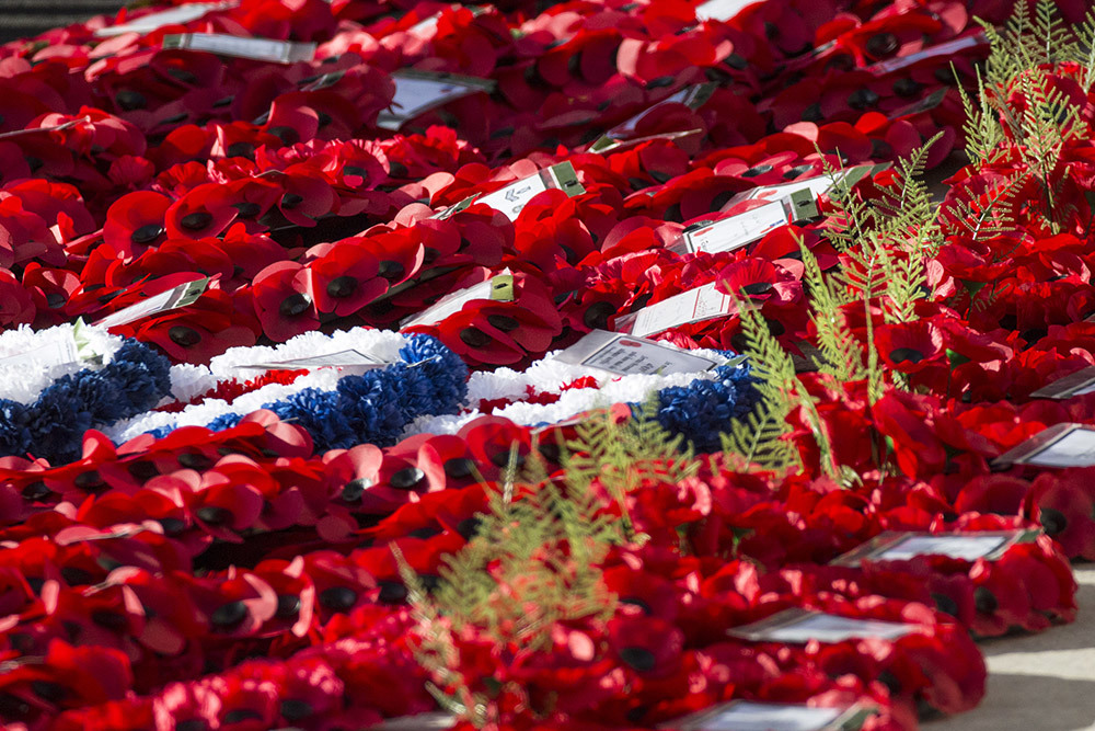 Close up of poppy wreaths.