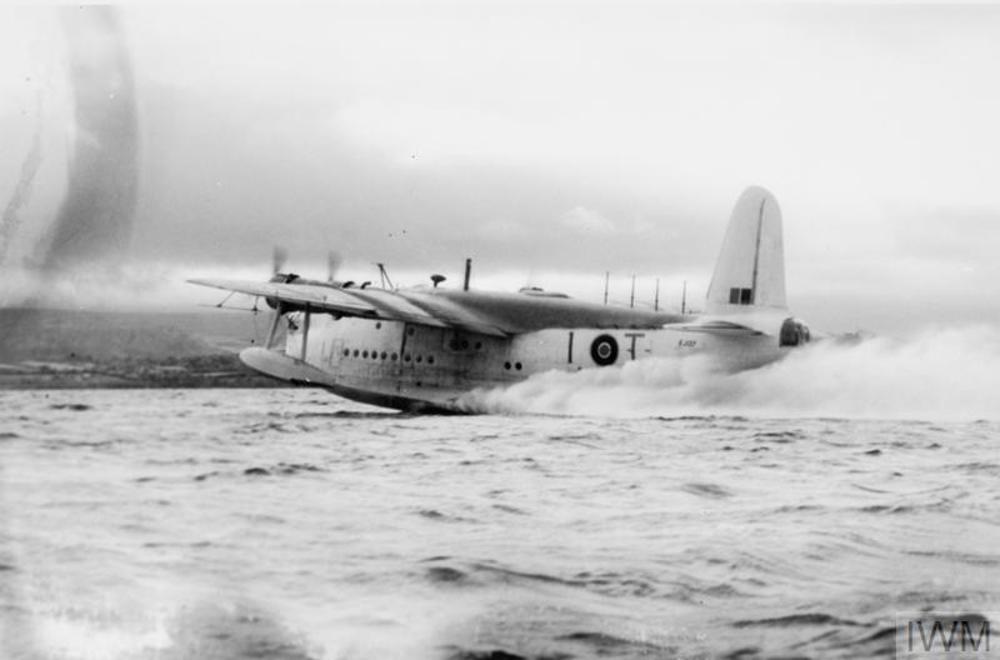 A Short Stirling seaplane takes off from Lough Erne, Northern Ireland, sometime during the Second World War.