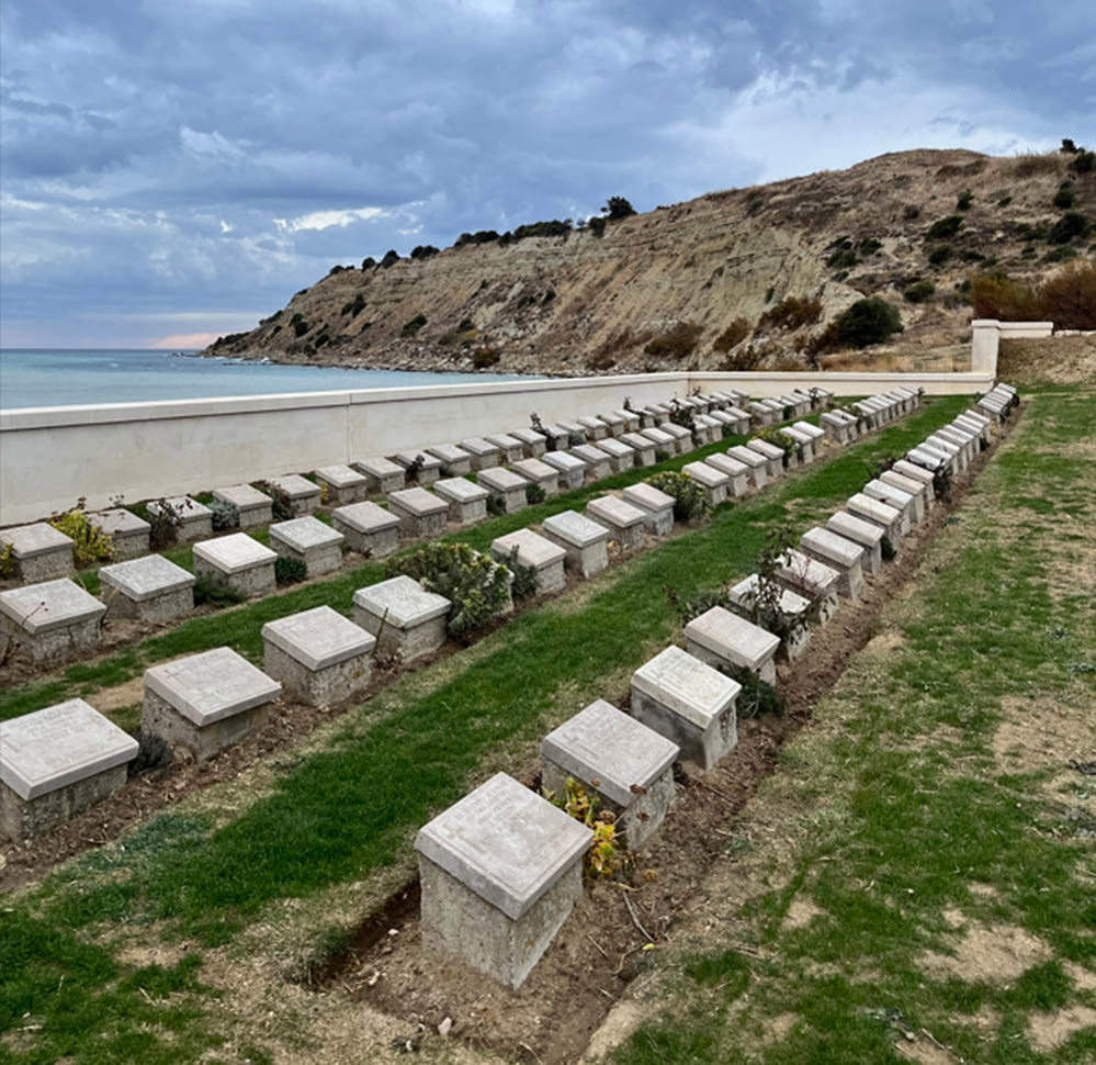 War grave markers at V Beach headstone Gallipoli