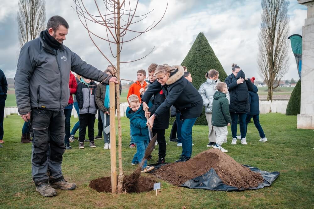 Tree planting at Guillemont Road Cemetery